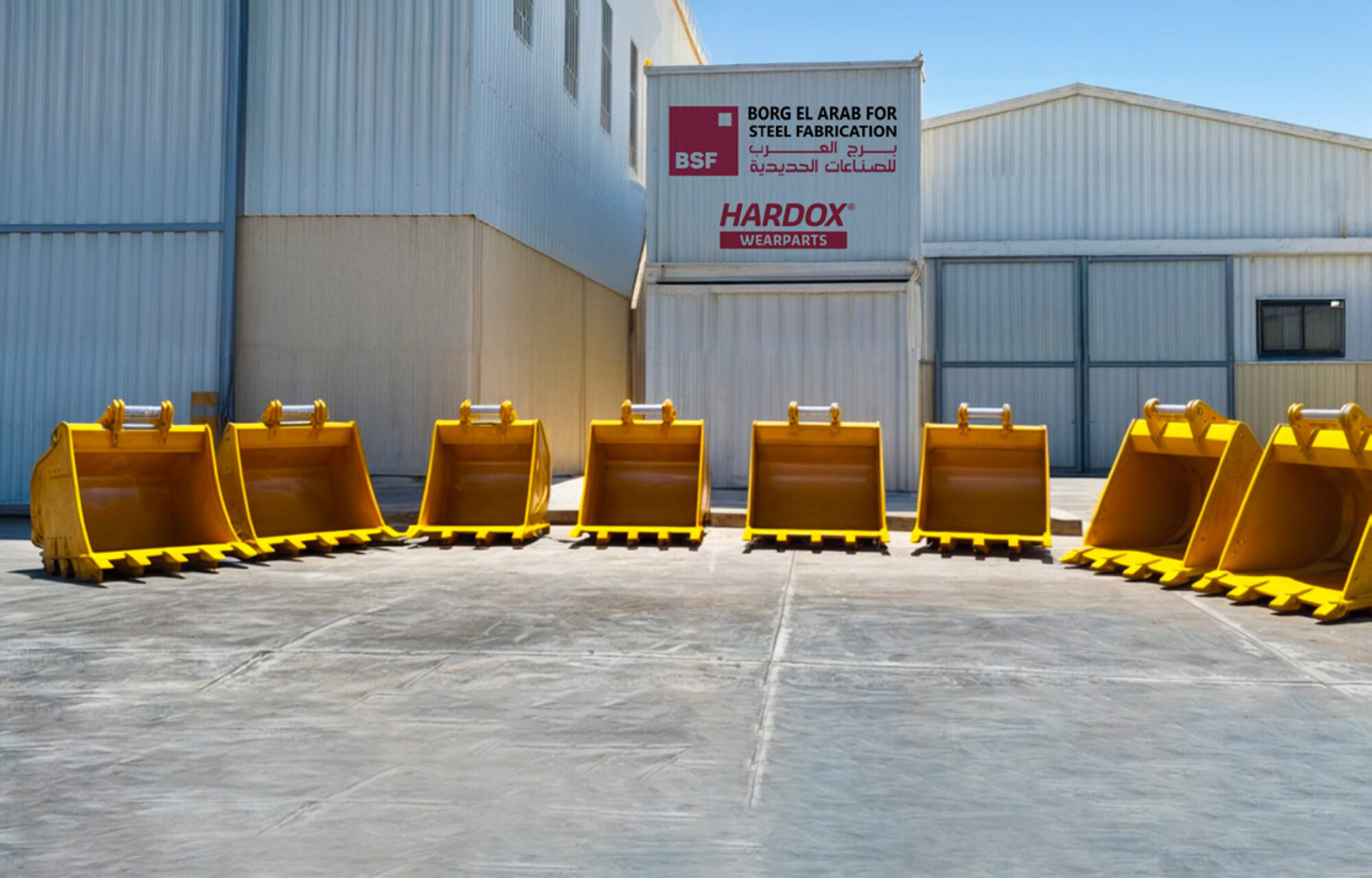 BSF fabrication yard with Hardox Wearparts signage