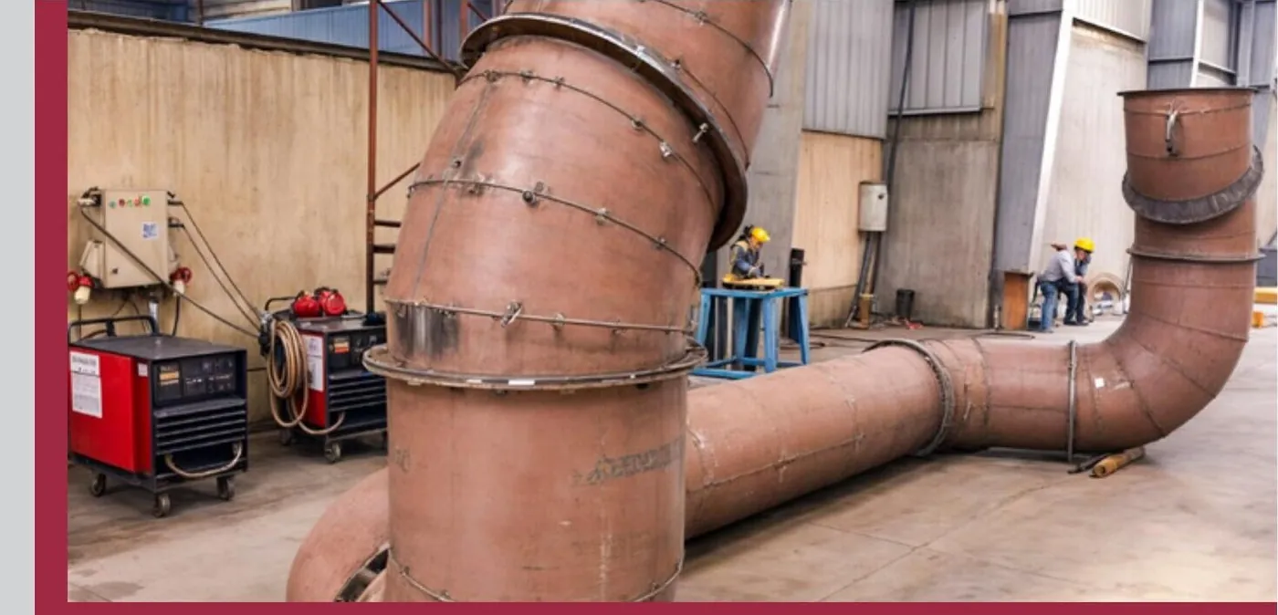 Hardox-lined steel ducts in the BSF fabrication shop
